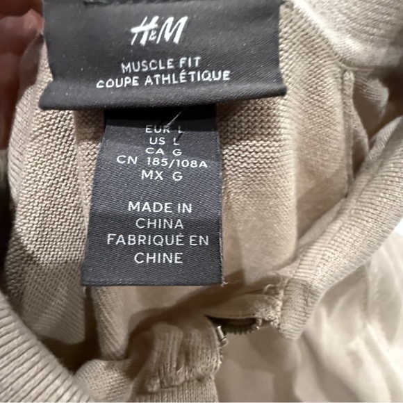 H&M Muscle Fit Polo Tan 1/4 Zip Shirt Short Sleeve Collar Men’s Size Large - Picture 7 of 13